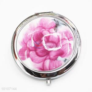 Pink Flower Round Pocket Cosmetic Mirror