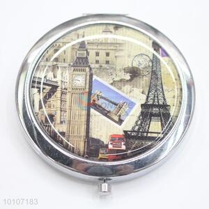 Big Ben Pattern Round Metal Pocket Makeup Mirror