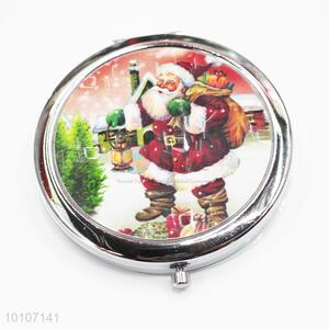 Santa Claus Pattern Metal Pocket Makeup Round Mirror