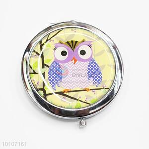 Lovely Owl Pattern Round Shape Metal Pocket Makeup Mirror