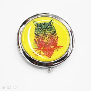 Owl Pattern Round Shape Metal Pocket Makeup Mirror