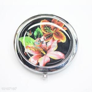 Flowers Pattern Metal Pocket Makeup Mirror