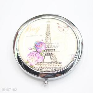 Tower Pattern Round Pocket Metal Cosmetic Mirror