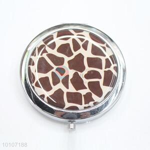 Yellow Leopard Pattern Round Metal Pocket Makeup Mirror