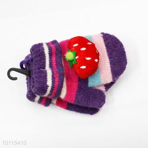 Strawberry children knitted gloves