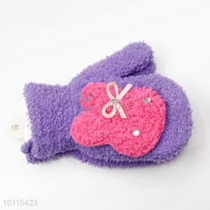 Purple acrylic children gloves with rabbit