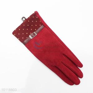 Fashion Wine Red Suede Gloves with Simple Decoration