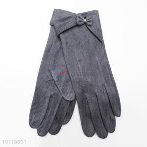 Elegant Dark Gray Suede Gloves with Bowknot