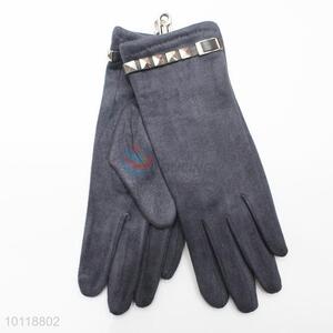 Fashion Dark Gray Suede Gloves with Rivet