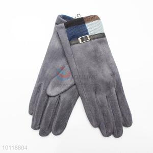 Elegant Dark Gray Suede Gloves with Check Pattern