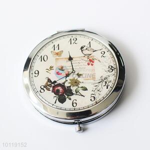 Fashionable Clock Printed Round Makeup Mirror/Cosmetic Mirror for Girls