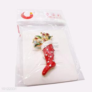 Popular Christmas Sock Shaped Rhinestone Brooch Pin