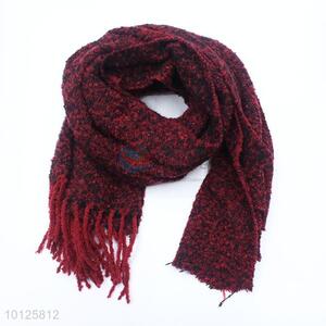 Red Tessel Knitted Scarf Women Winter Scarf