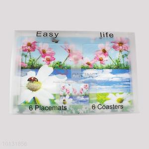 Beautiful Flowers Printed 6pcs Placmats, 6pcs Coasters