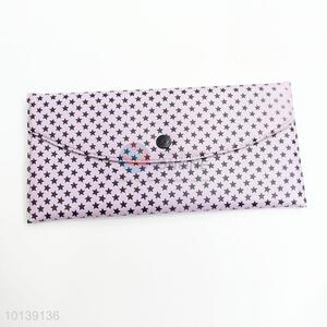 Elegant Purple Color Star Printed Women Long Leather Wallet