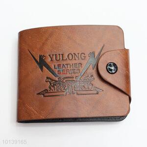 High Quality Brown Leather Men Short Wallet with ID Window Holder