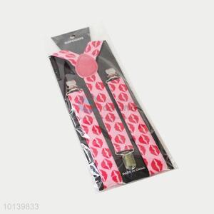 Promotional Pink Clip-on Adjustable Suspenders with Lips Pattern