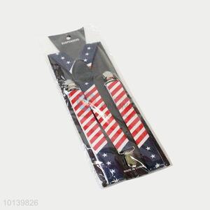 Adults' Metal Clips Suspenders with American Flag Pattern