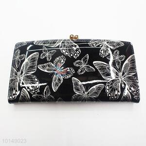 Simple Style Butterfly Printed PU Leather Wallets Women Hasp Long Purse