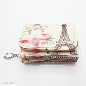 Eiffel Tower and Cute Rose Printed Mini Wallet Women Leather Clutch Bag