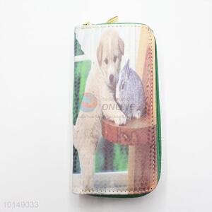 Cute Puppy and Rabbit Pattern Multi-purpose Pouch Long Wallet PU Leather Purse Ladies Clutch Card Holder