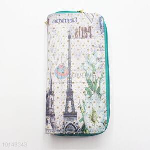 Glitter Star Eiffel Tower and Flower Printed Multi-purpose Pouch Long Wallet PU Leather Purse Ladies Clutch Card Holder