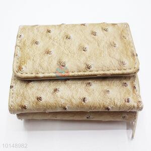 Beige Color Dots Pattern Small Wallet Three Fold Zipper PU Leather Clutch Bag