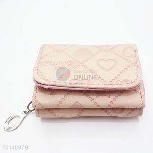 Pink Color Hearts Pattern Mini Wallet Ladies' PU Leather Clutch Bag Card Holders