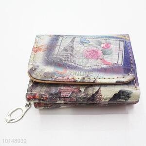 Famous Buildings Style Mini Wallet PU Leather Zipper Purse Clutch Bag