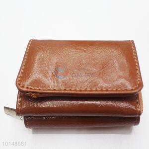 Brown Color Small Wallet Three Fold PU Leather Zipper Clutch Bag