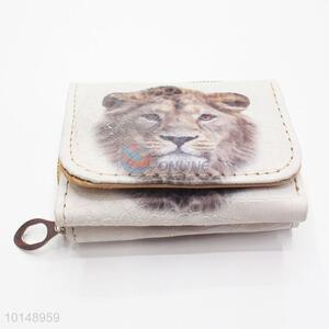 Exquisite Lion Pattern Small Wallet Three Fold Zipper PU Leather Clutch Bag