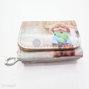 Cute Teddy Printed Mini Wallet Women Leather Clutch Bag