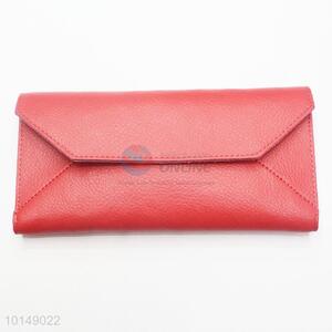 High Quality Watermelon Red Color Envelope Style PU Leather Wallets Women Long Purse