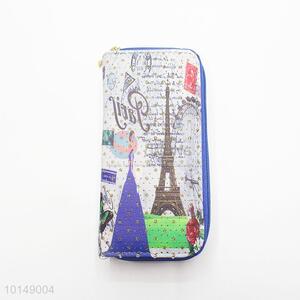 Glitter Eiffel Tower and  Ferris Wheel Printed Purse Multi-purpose Pouch PU Leather Wallet