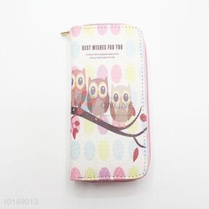 Cartoon Owls Printed Cute Long Wallets Multi-purpose Pouch PU Leather Hasp Purse