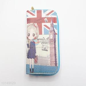 Cartoon Girl and Big Ben Printed Purse Multi-purpose Pouch PU Leather Wallet