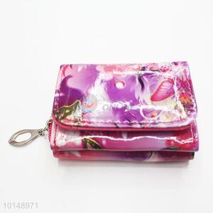 Pink Flowers Pattern Mini Wallet Ladies' PU Leather Clutch Bag Card Holders