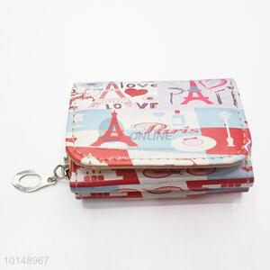 Colorful Eiffel Tower Pattern Mini Wallet Three Fold Zipper PU Leather Clutch Bag