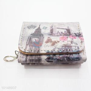 Famous Building Pattern Small Wallet Three Fold Zipper PU Leather Clutch Bag
