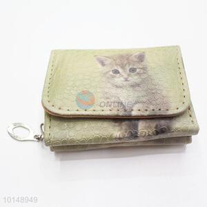 Light Yellow Lovely Cat Pattern Mini Wallet Ladies'PU Leather Clutch Bag Card Holders
