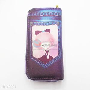 Cartoon Girl and Pocket Pattern Long Wallet Multi-purpose Pouch PU Leather Wallet