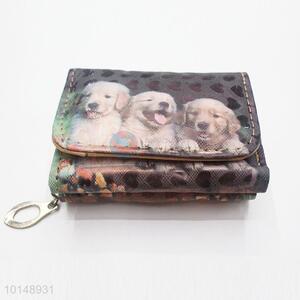 Lovely Golden Retriever Pattern Mini Wallet Three Fold PU Leather Purse Clutch Bag