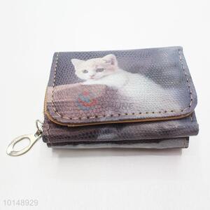 Cute Cat Pattern Mini Wallet Three Fold PU Leather Purse Clutch Bag
