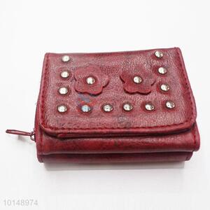Red Color Rivet Decoration Mini Wallet Women Leather Clutch Bag