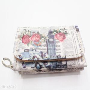 Big Ben and Car Pattern Mini Wallet Three Fold Hasp PU Leather Clutch Bag
