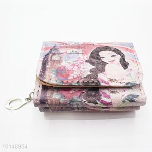 Sexy Girl and Flowers Pattern Mini Wallet Ladies' PU Leather Clutch Bag Card Holders