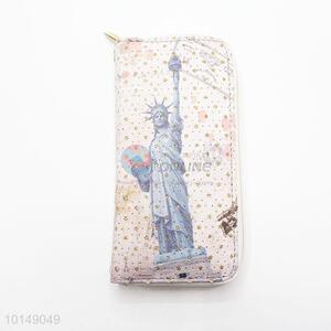 Glitter Star Statue of Liberty Printed Zipper Long Wallet PU Leather Purse Ladies Clutch Card Holder