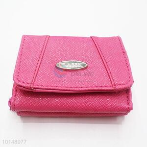 Simple Rose Red Style Mini Wallet Ladies' PU Leather Clutch Bag Card Holders