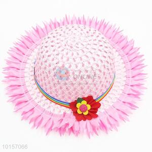 Pink flower paper straw hat for kids
