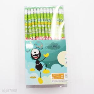 48 Pieces/Box Unique Pattern Stationery Wooden Pencil with Eraser
